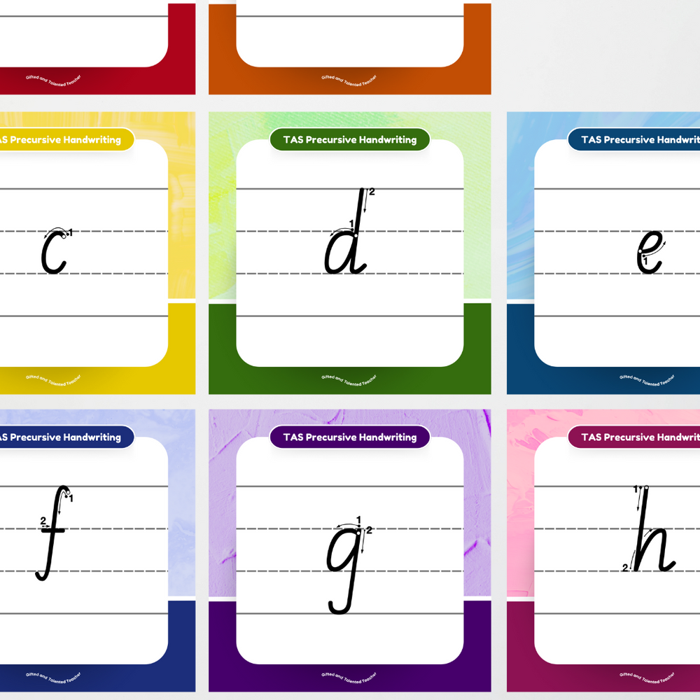Anti Precursive Writing Pattern Tasmanian Precursive Font: Lined Handwriting Posters - Rainbow