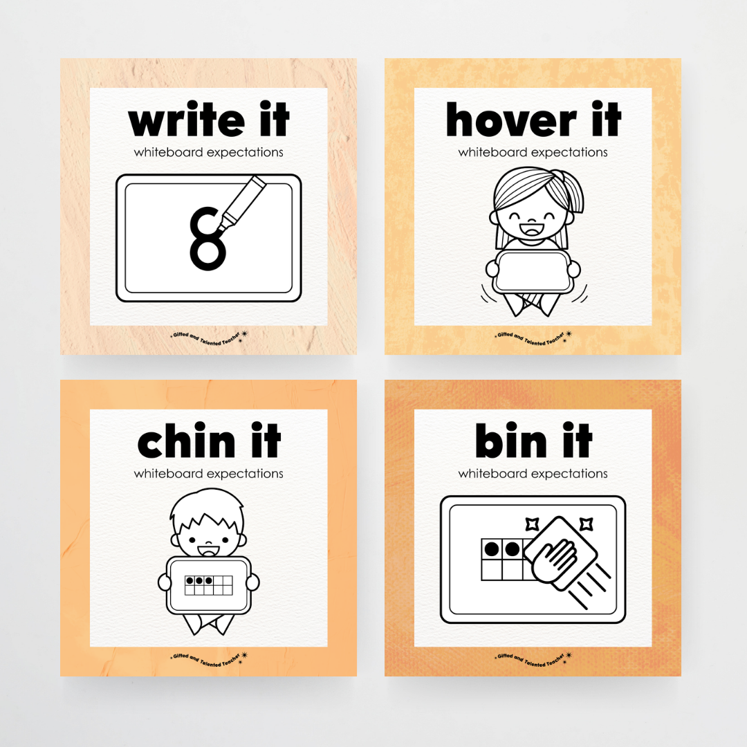 Mini Whiteboard Expectations, Prompts and Cues: Square Icons - Neutral Classroom Decor