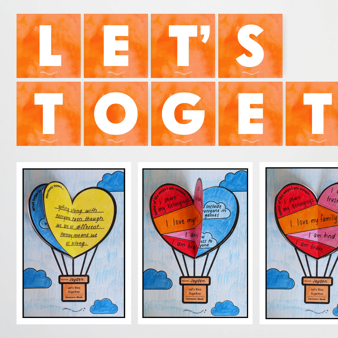Harmony Day and Harmony Week: Let's Rise Together Heart Hot Air Balloon 3D Craft Activity - Teacher Resources & Classroom Decor