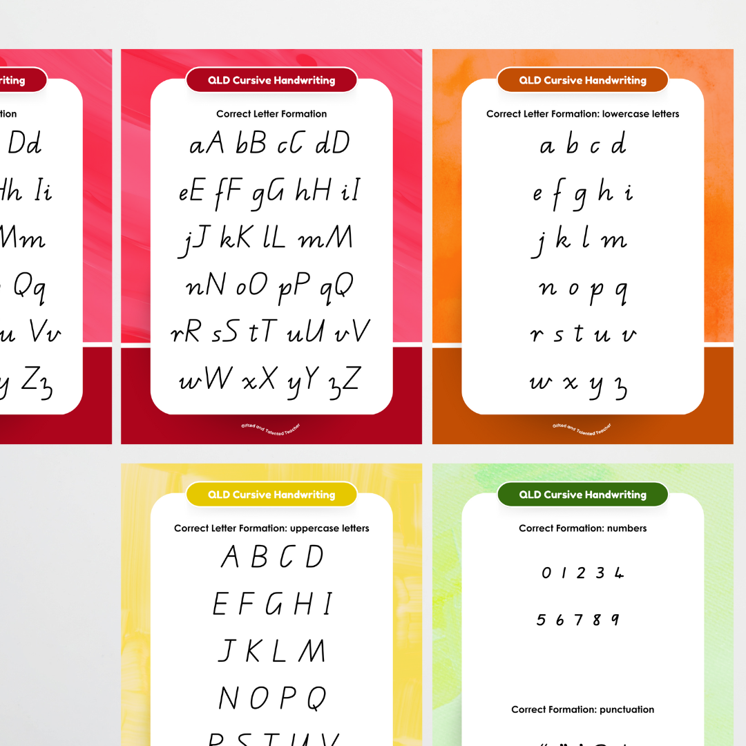 QLD Precursive Handwriting Posters - Rainbow