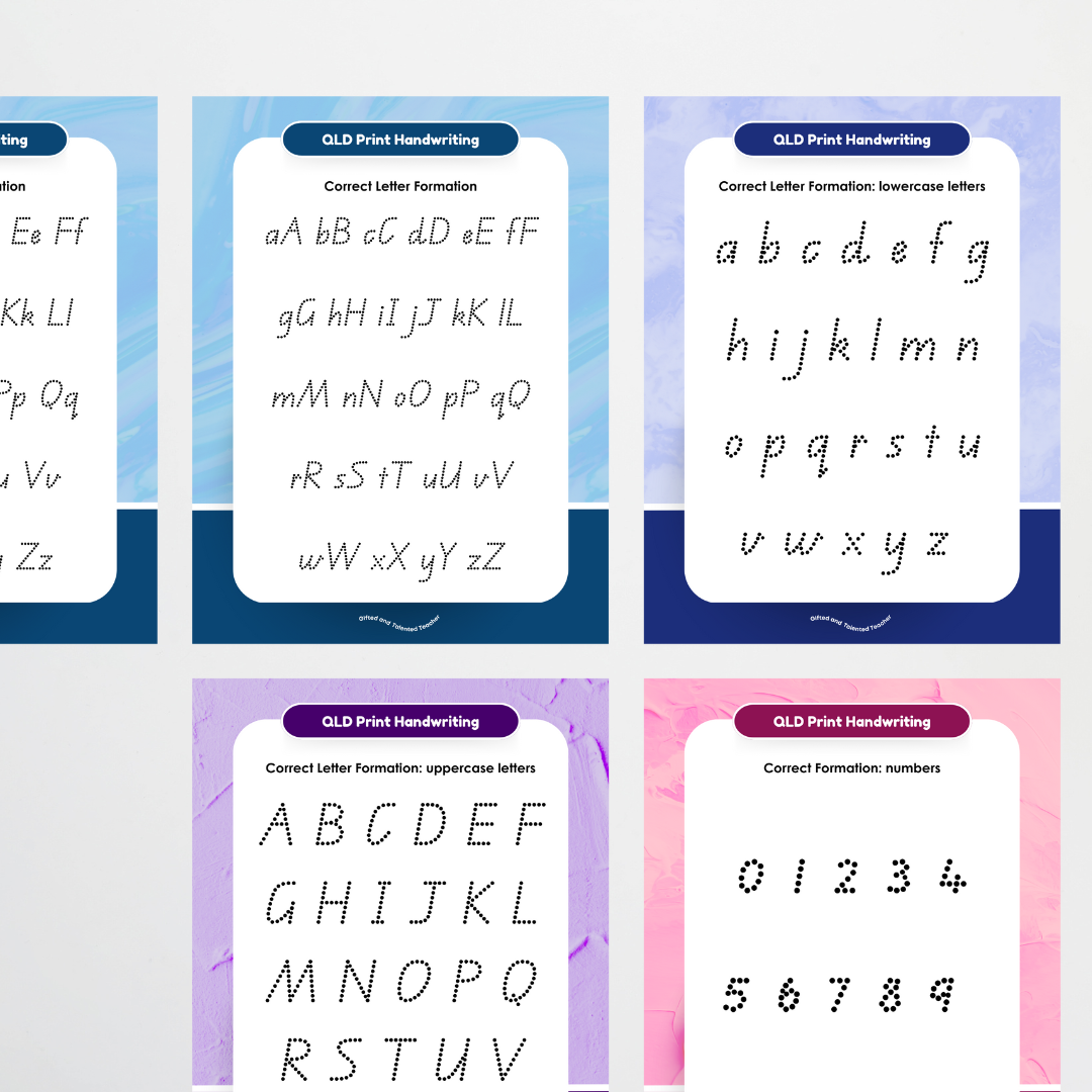 QLD Beginner Font Handwriting Tracing Mats - Rainbow