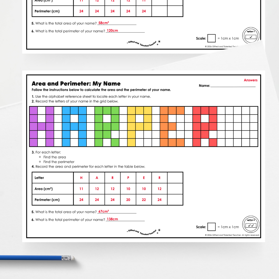 Area and Perimeter Name Challenge