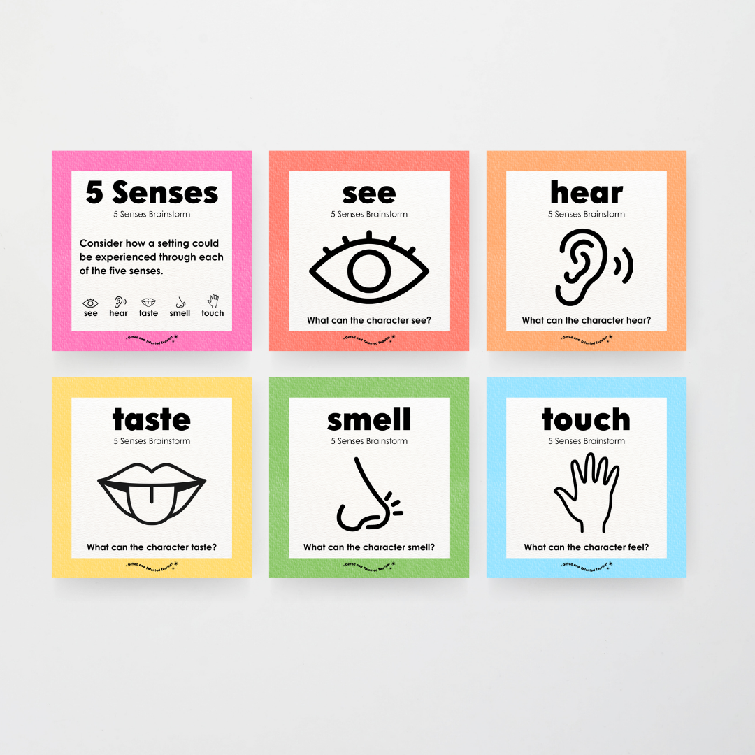 5 Senses Brainstorm Posters - Rainbow Classroom Decor