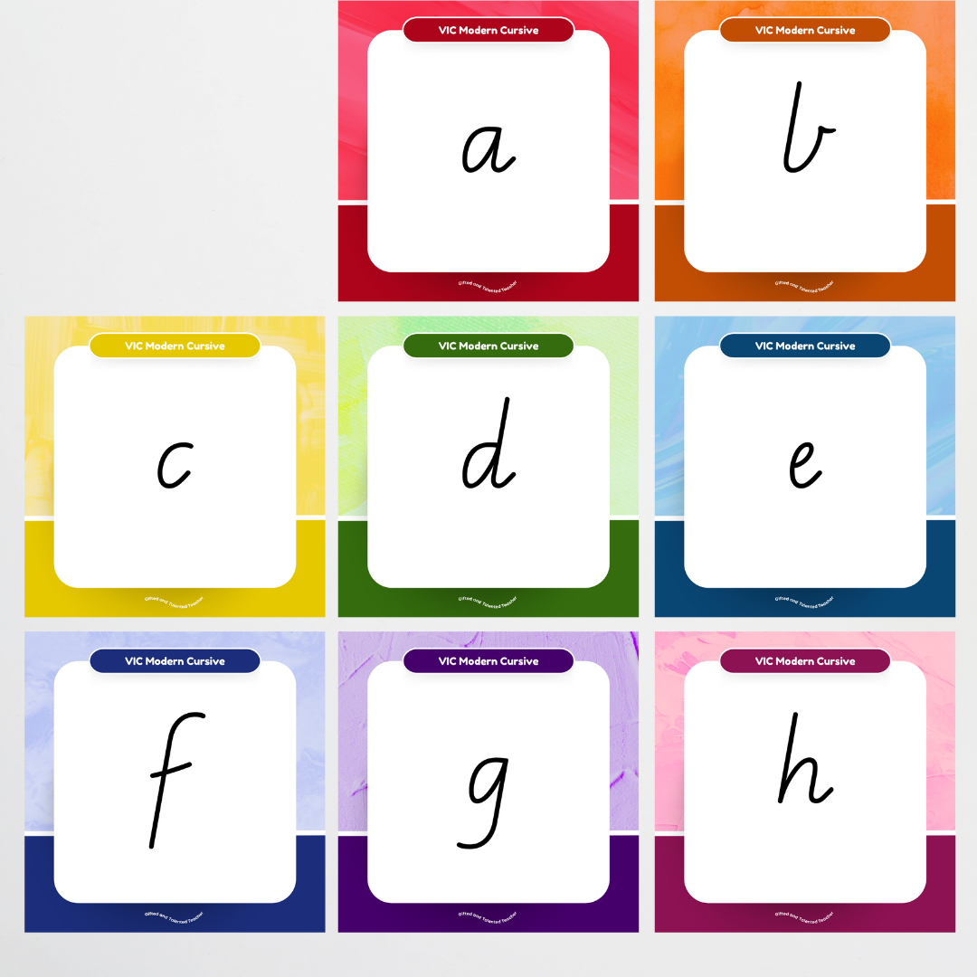 VIC Modern Cursive Font: Unlined Handwriting Posters - Rainbow