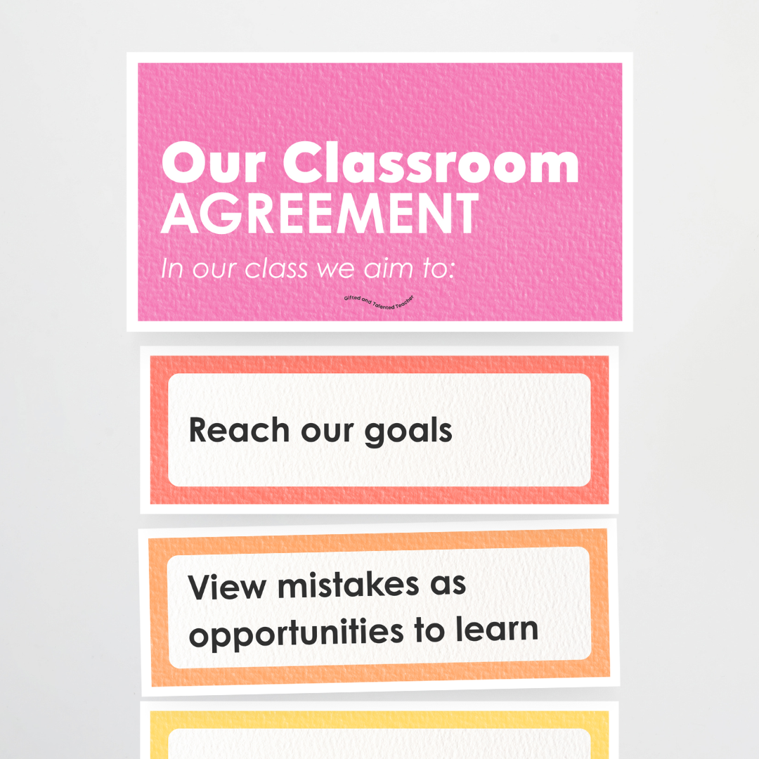 Class Aims Door Display: Classroom Agreement - Rainbow Classroom Decor