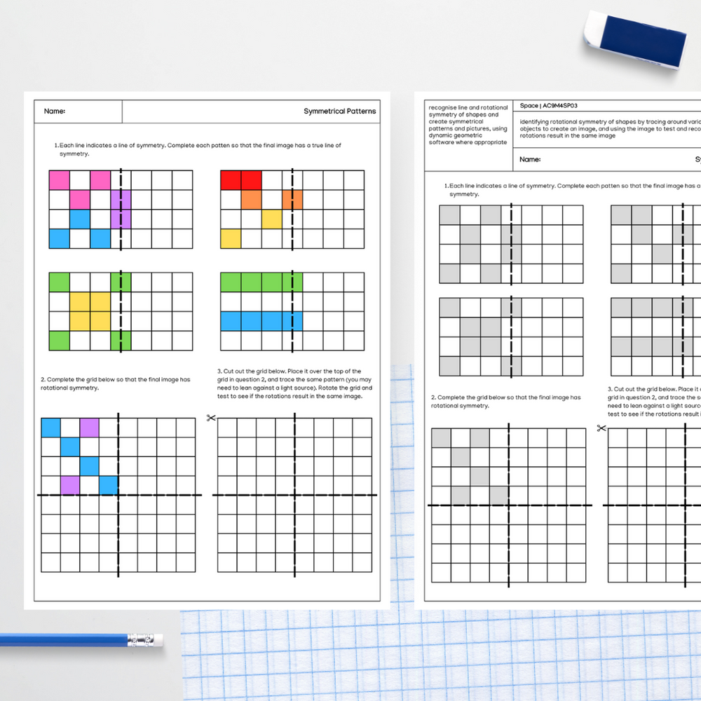 Symmetrical Pattern Using Grid Symmetrical Patterns Activity | Maths Teacher Resources