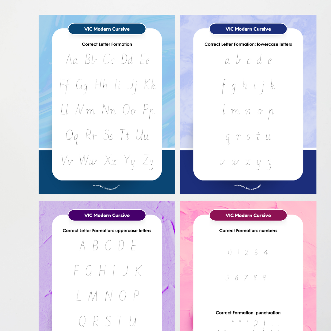 Victorian Modern Cursive Handwriting Tracing Mats - Rainbow