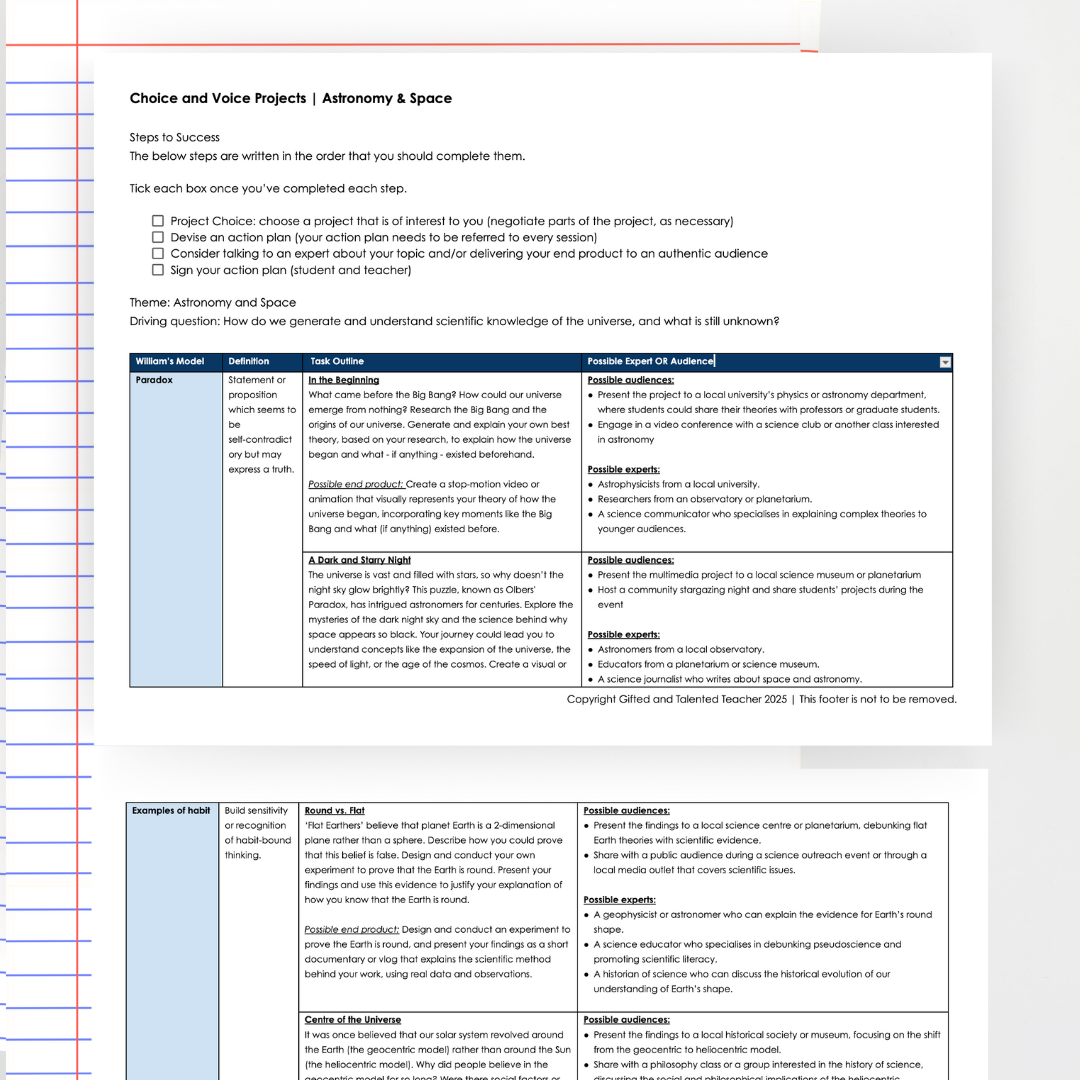 Choice and Voice: Astronomy and Space - Gifted Learner Projects