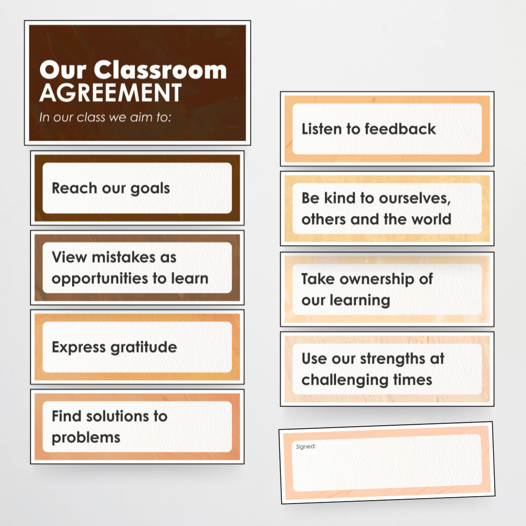 Class Aims Door Display: Classroom Agreement - Neutral Classroom Decor