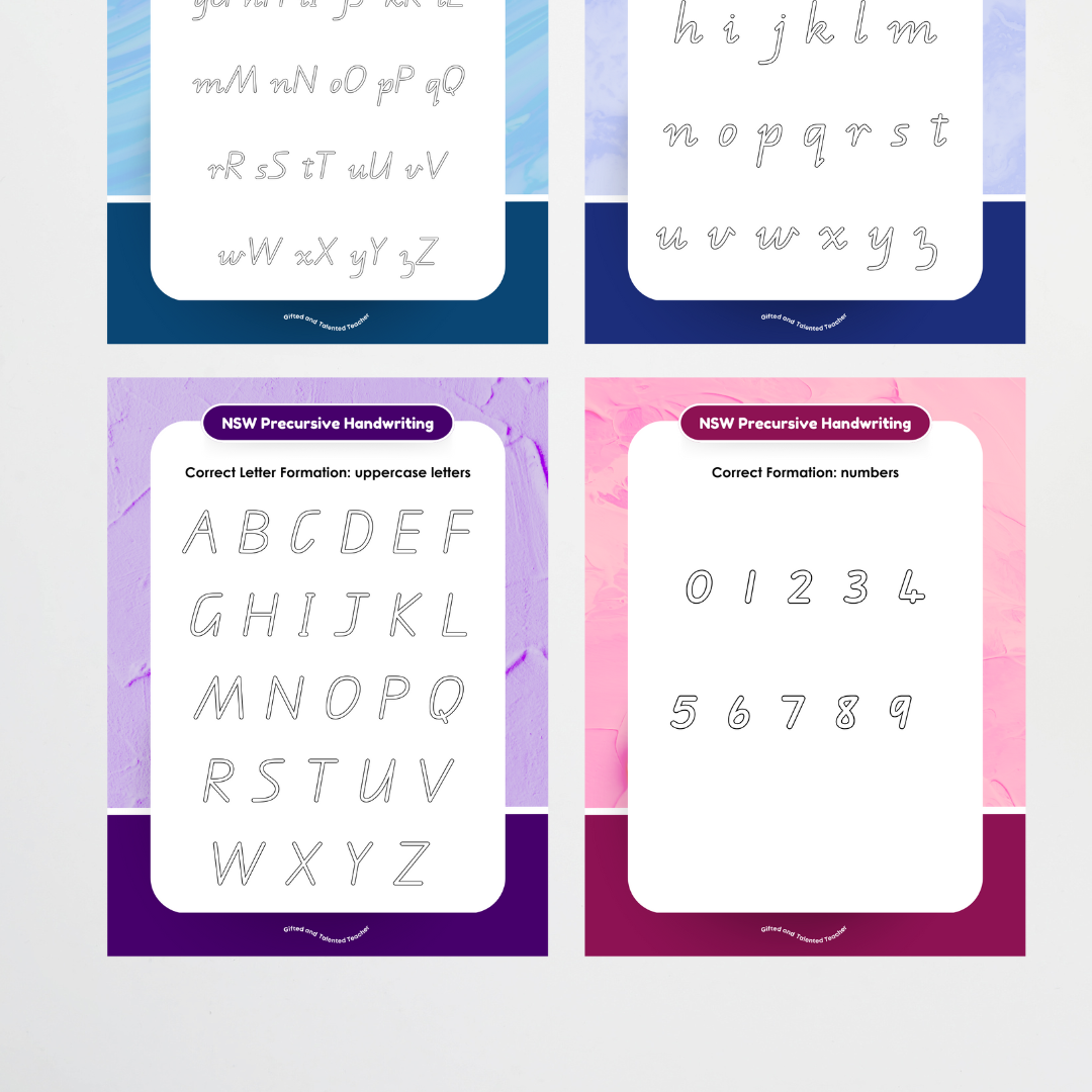 QLD Precursive Font Handwriting Tracing Mats - Rainbow