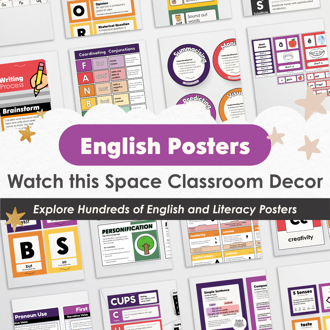 English and Literacy Posters Bundle - Watch This Space Classroom Decor