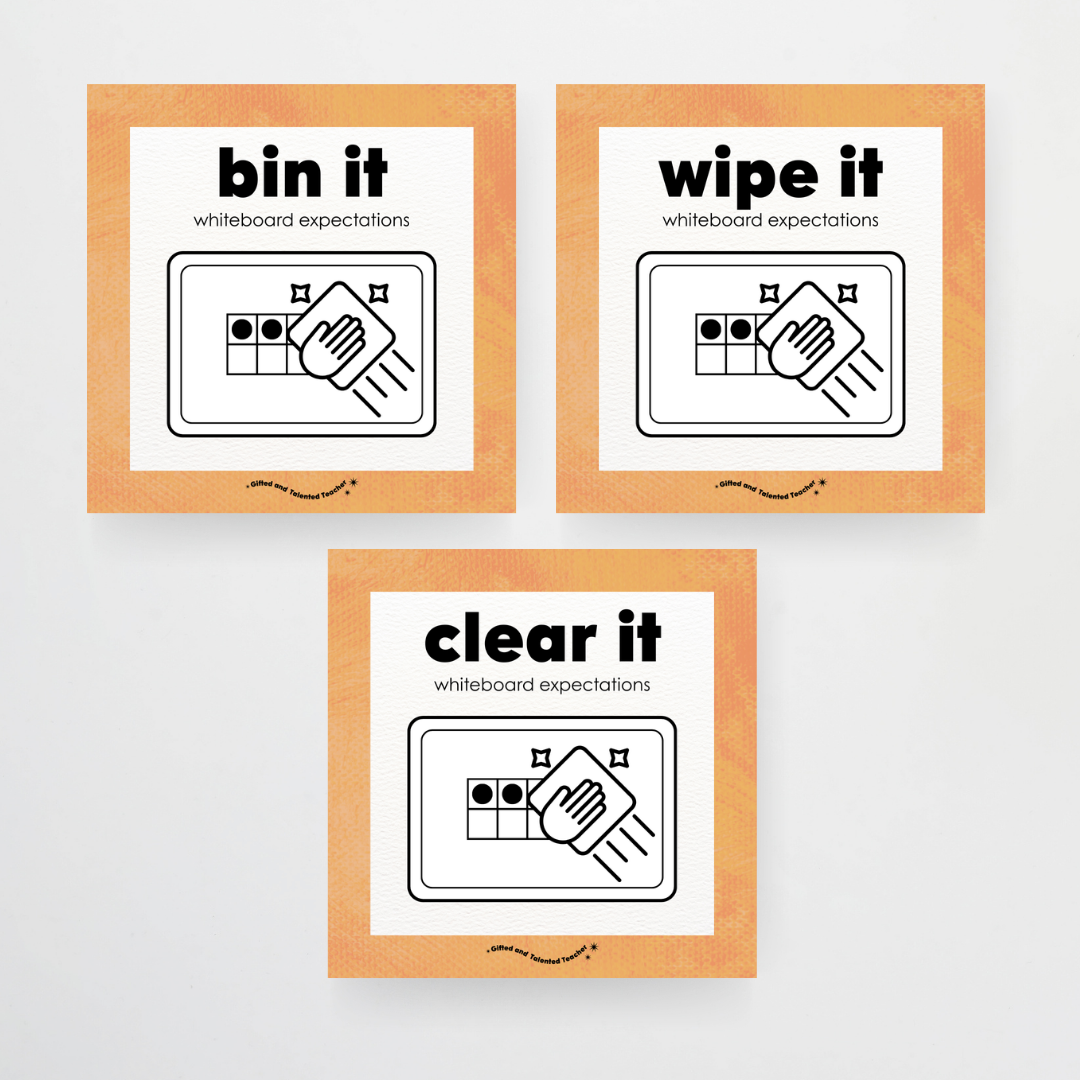 Mini Whiteboard Expectations, Prompts and Cues: Square Icons - Neutral Classroom Decor