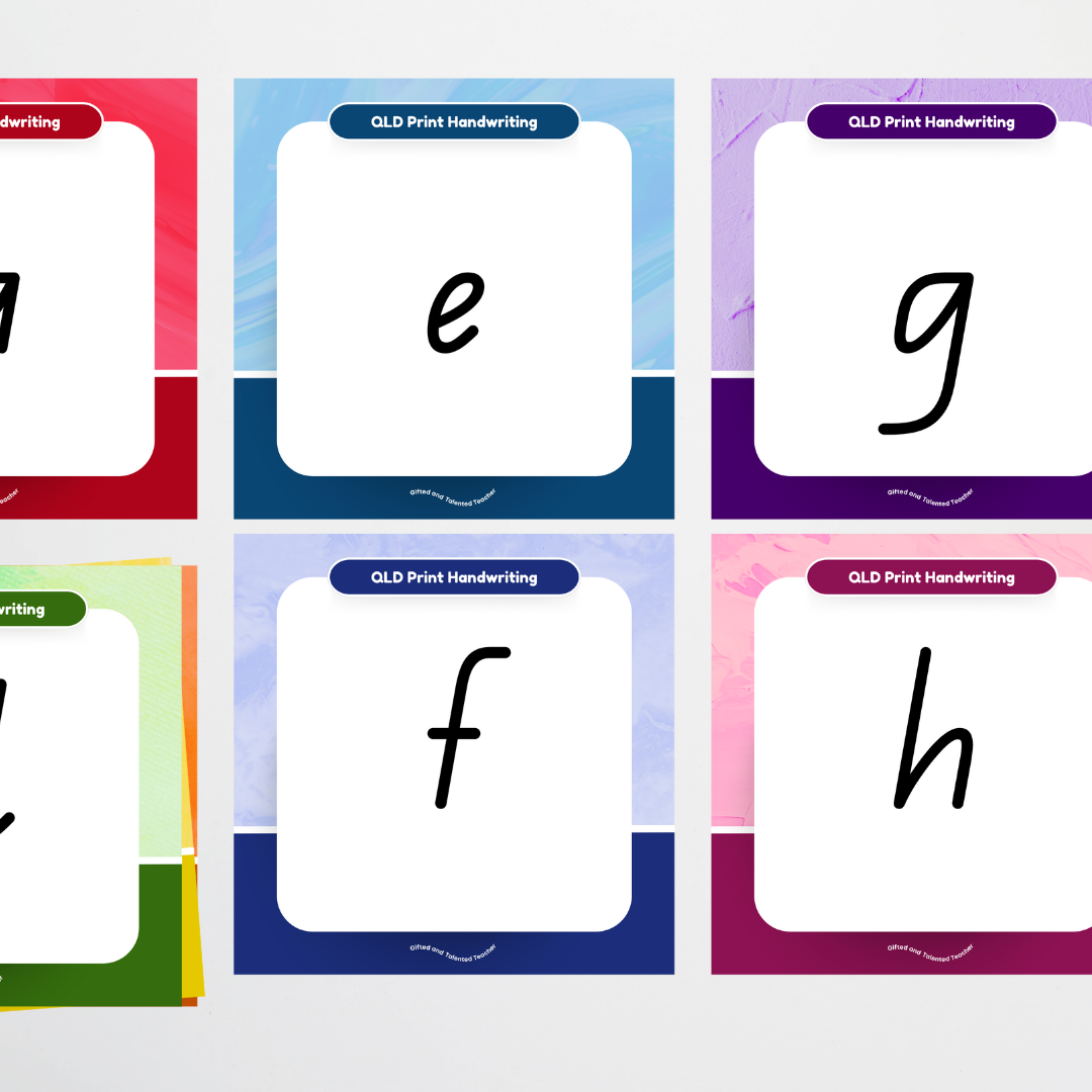 QLD Beginner Font: Unlined Handwriting Posters - Rainbow