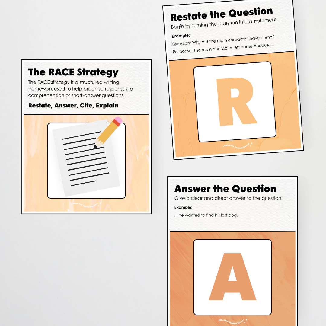 RACE Writing Strategy Poster Set - Neutral Classroom Decor