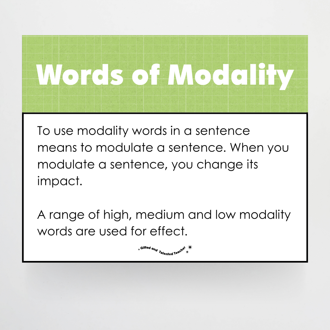 Words of Modality: High, Medium and Low Wall Display - Back To School Classroom Decor