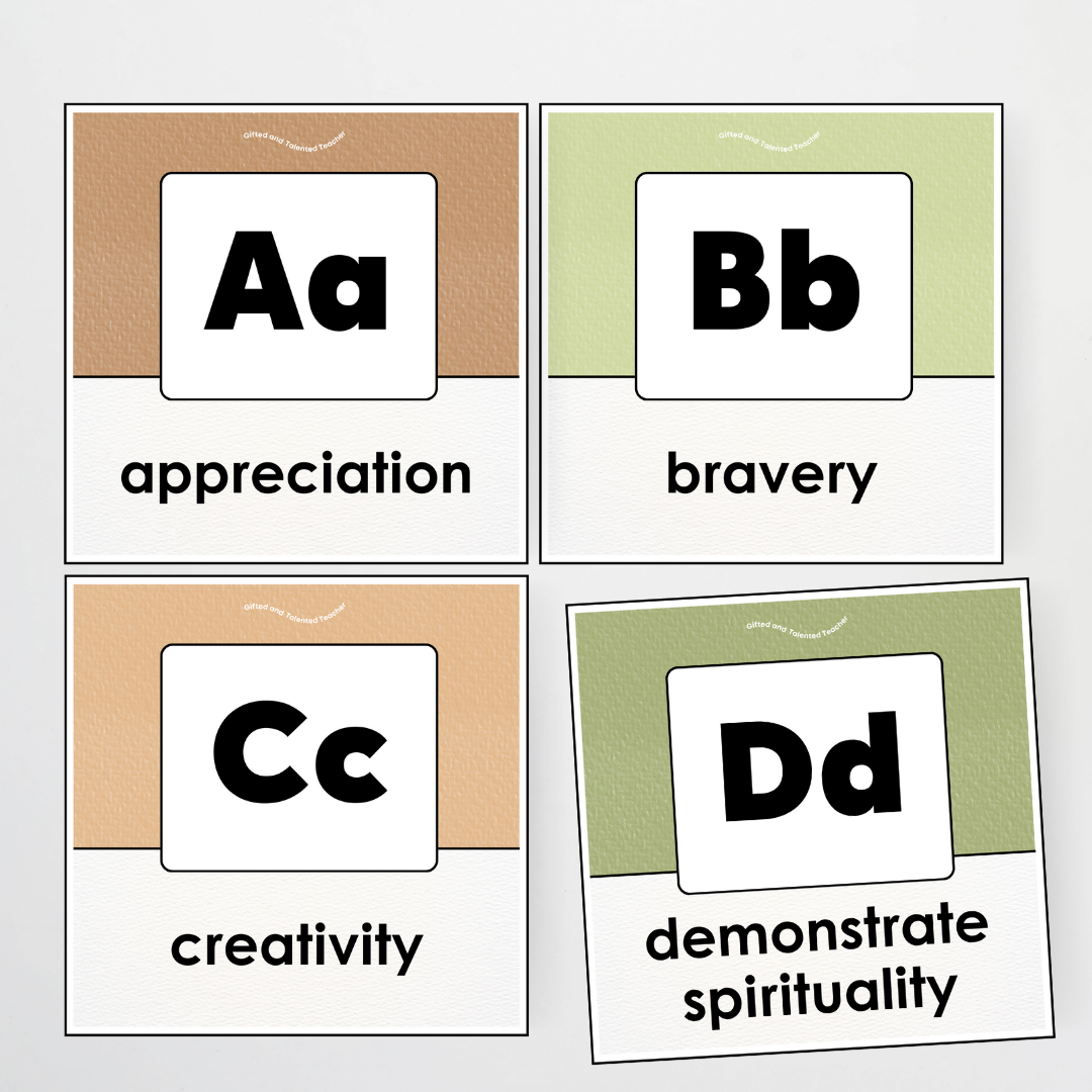 A-Z Character Strengths - Woodland Classroom Decor