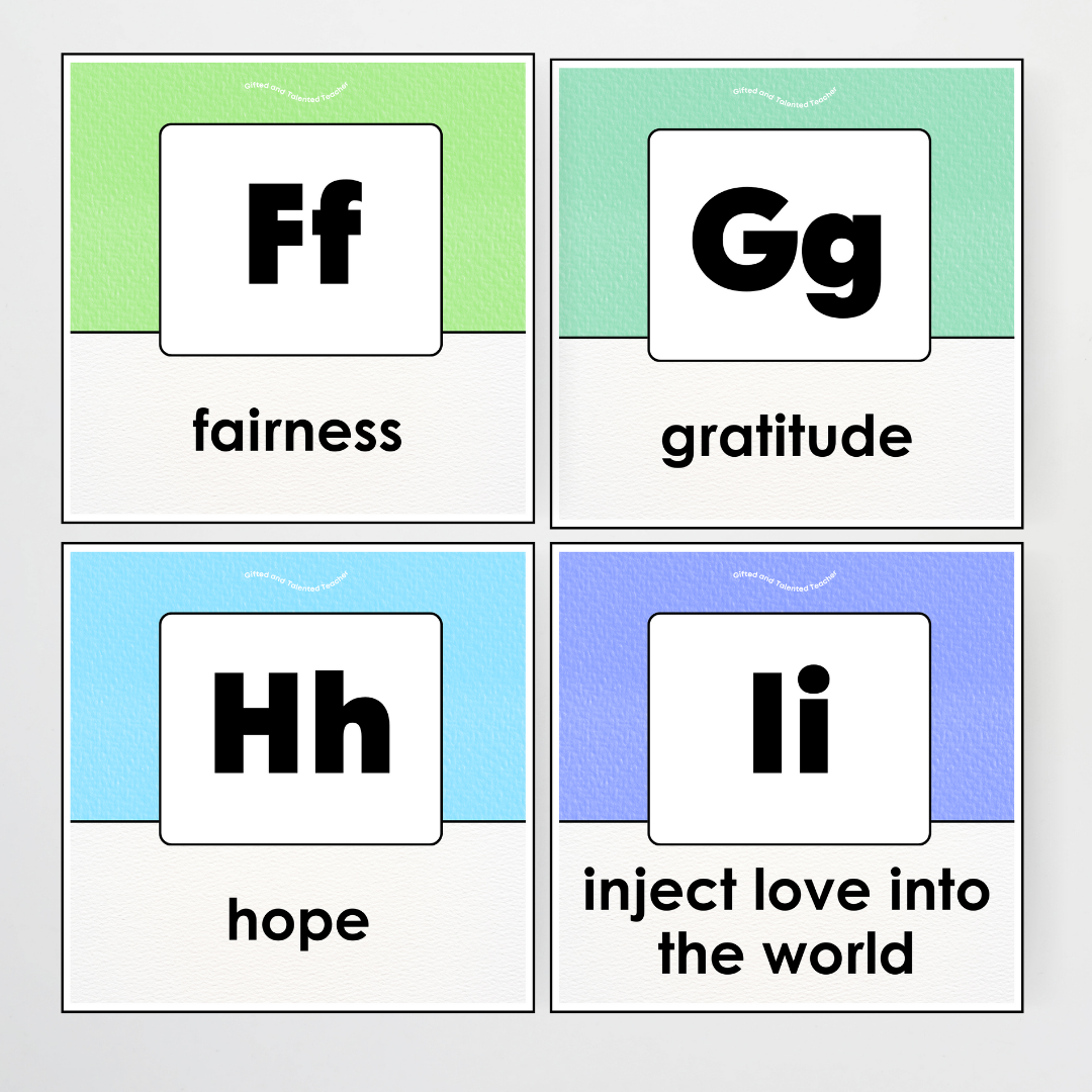 A-Z Character Strengths Posters - Rainbow Classroom Decor