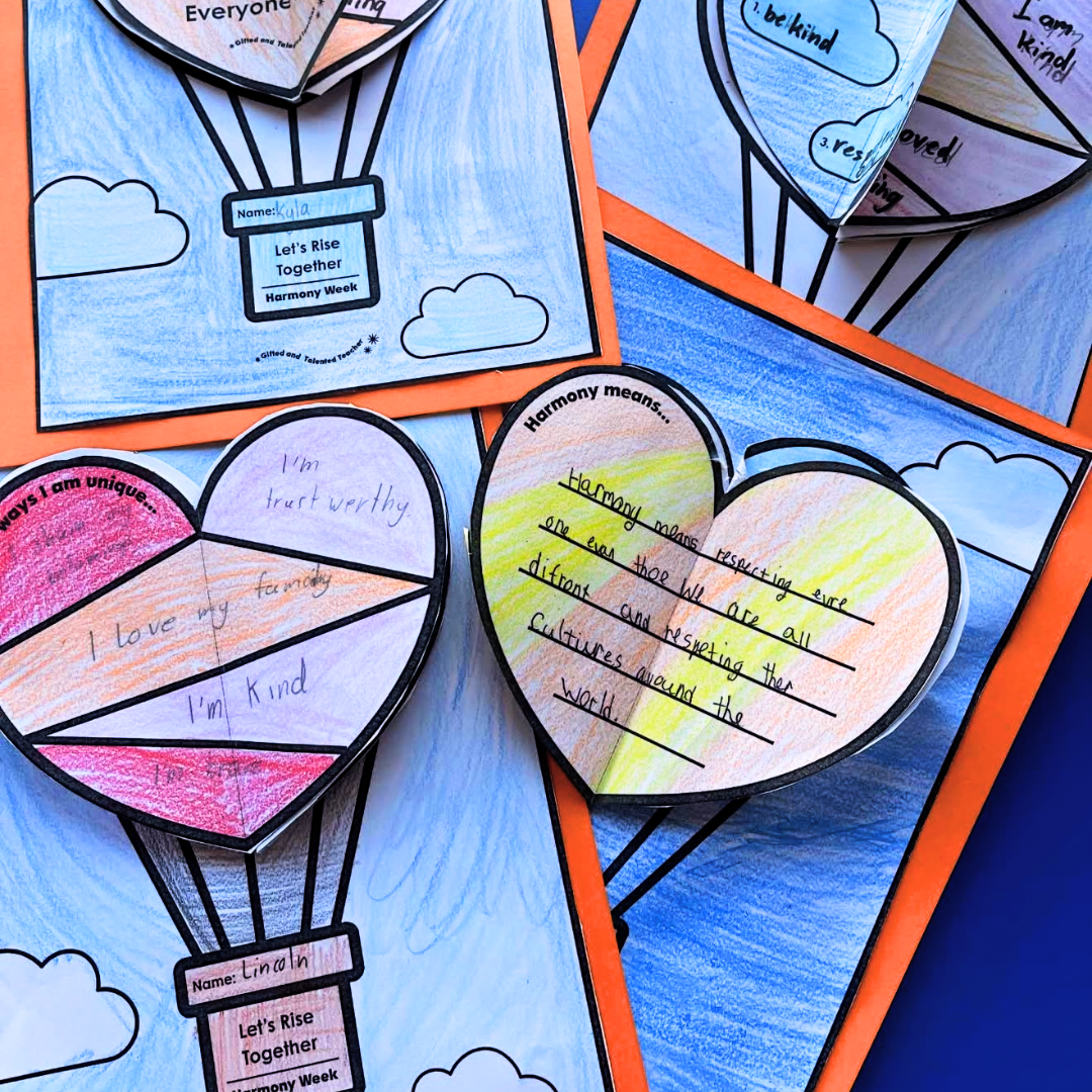 Harmony Day and Harmony Week: Let's Rise Together Heart Hot Air Balloon 3D Craft Activity - Teacher Resources & Classroom Decor