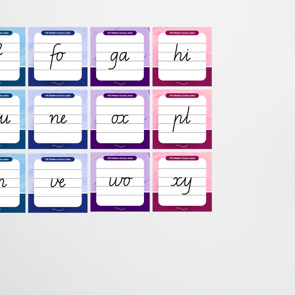 Adding Cursive Victorian Modern Cursive Joins: Lined Handwriting Posters - Rainbow