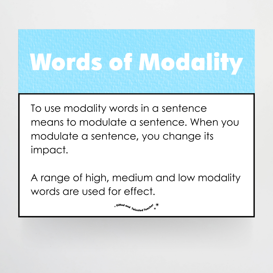 Words of Modality: High, Medium and Low Wall Display - Rainbow Classroom Decor - Teacher Resources & Classroom Decor