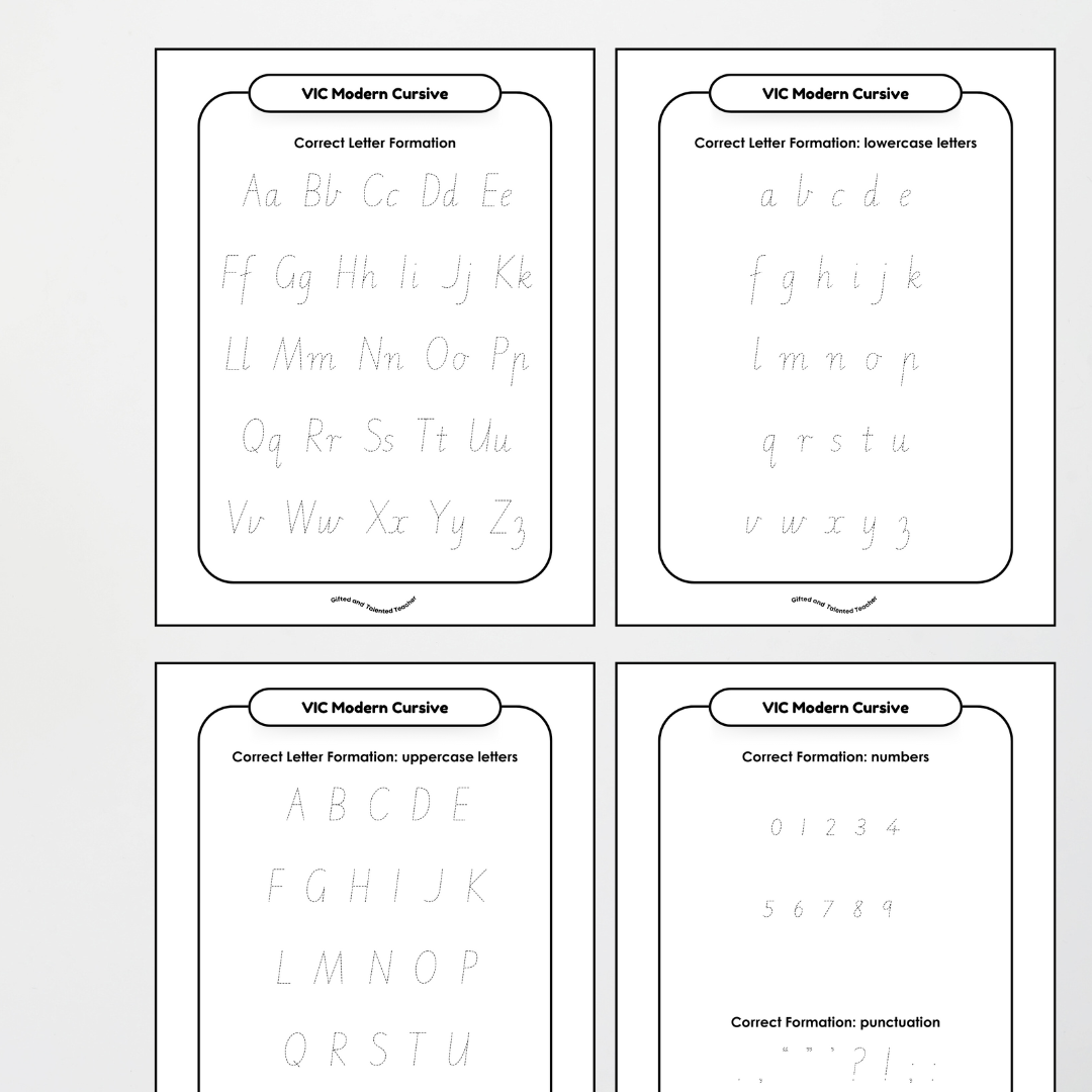 Victorian Modern Cursive Handwriting Tracing Mats - Rainbow