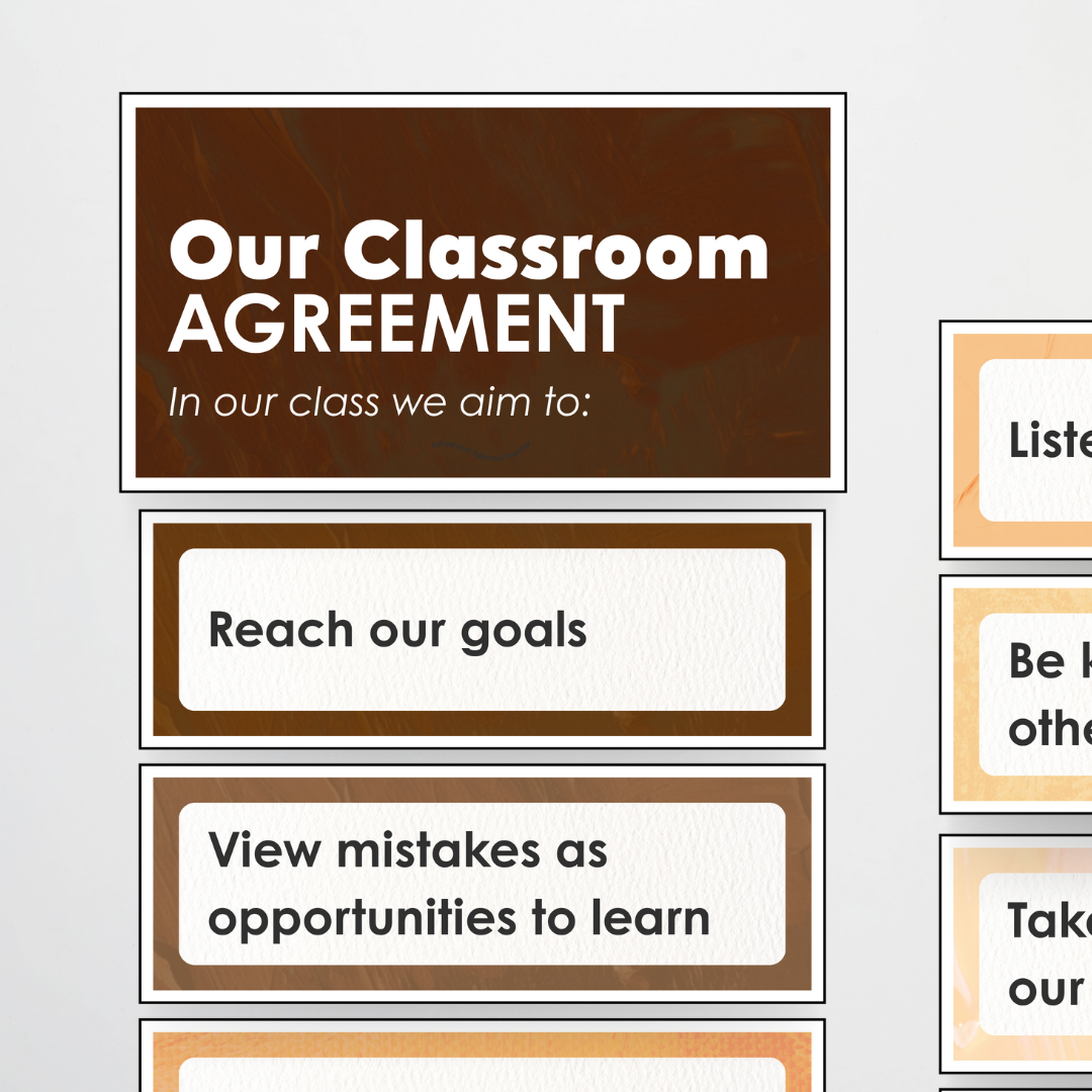 Class Aims Door Display: Classroom Agreement - Neutral Classroom Decor