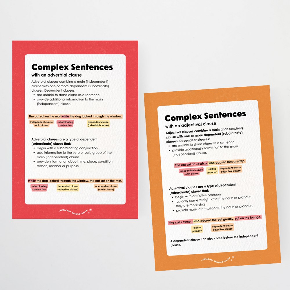 Sentence Structure Posters: Simple, Compound and Complex - Space Decor