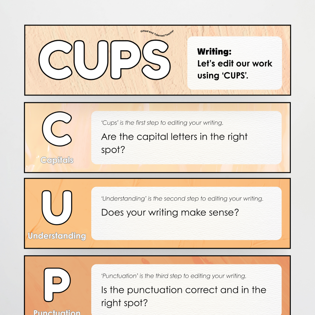 Writing Poster Display: CUPS and ARMS Bundle Student Feedback and Editing System - Neutral Classroom Decor