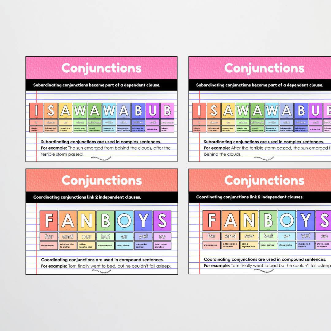 Conjunctions: Parts of Speech Posters and Classroom Display - Rainbow Classroom Decor - Teacher Resources & Classroom Decor