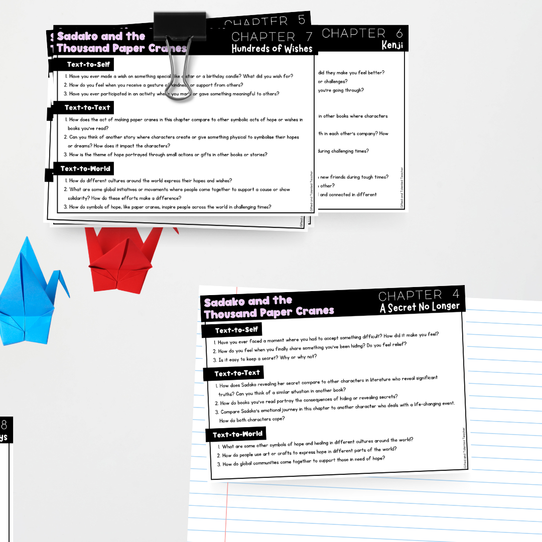 Sadako and the Thousand Paper Cranes - Comprehension Task Cards