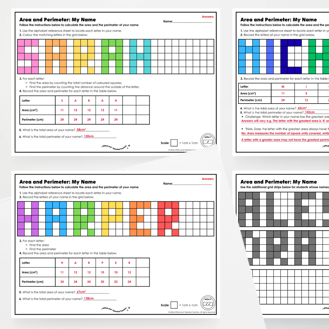 Area and Perimeter Name Challenge