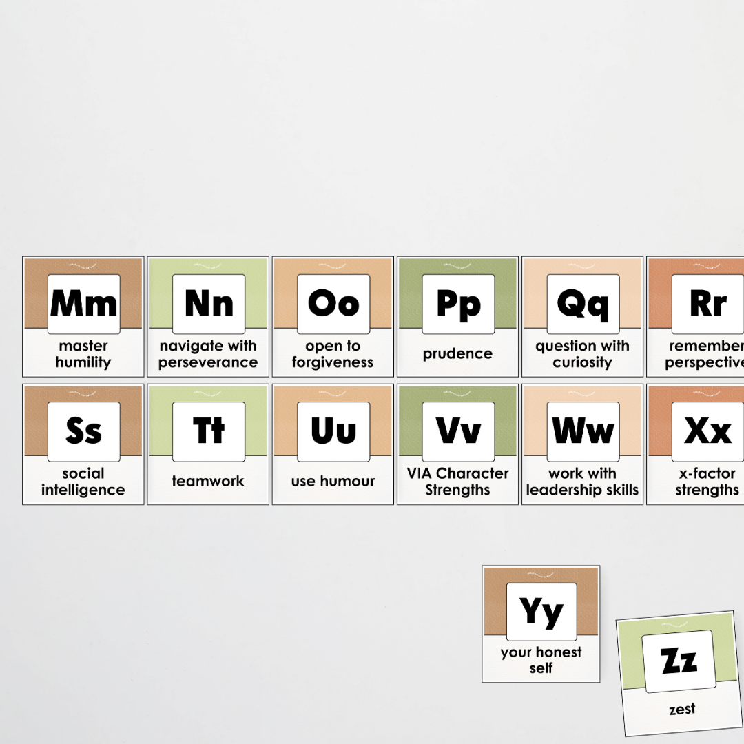 A-Z Character Strengths - Woodland Classroom Decor