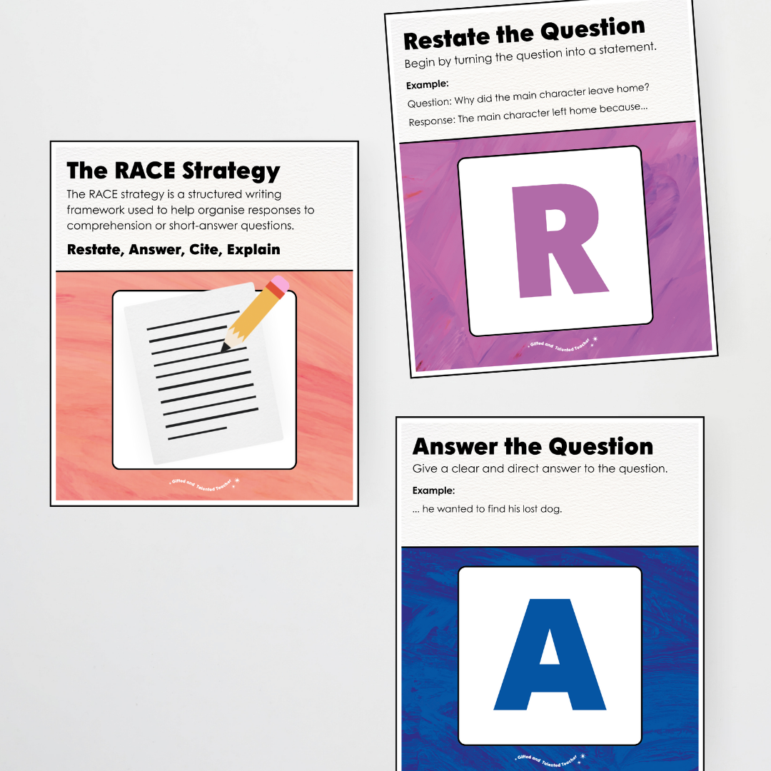 RACE Writing Strategy Poster Set - Insect Life Classroom Decor