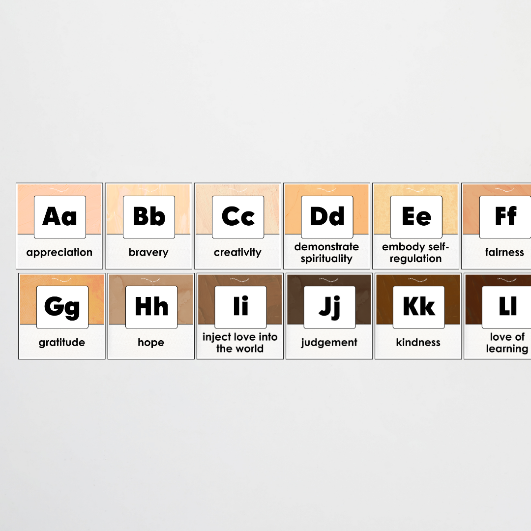 A-Z Character Strengths - Neutral Classroom Decor