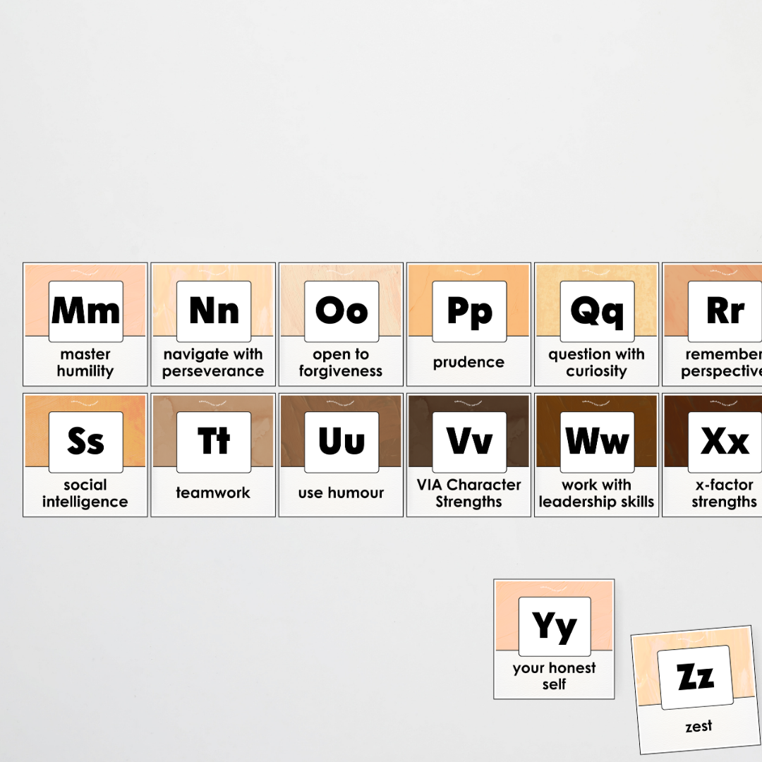 A-Z Character Strengths - Neutral Classroom Decor