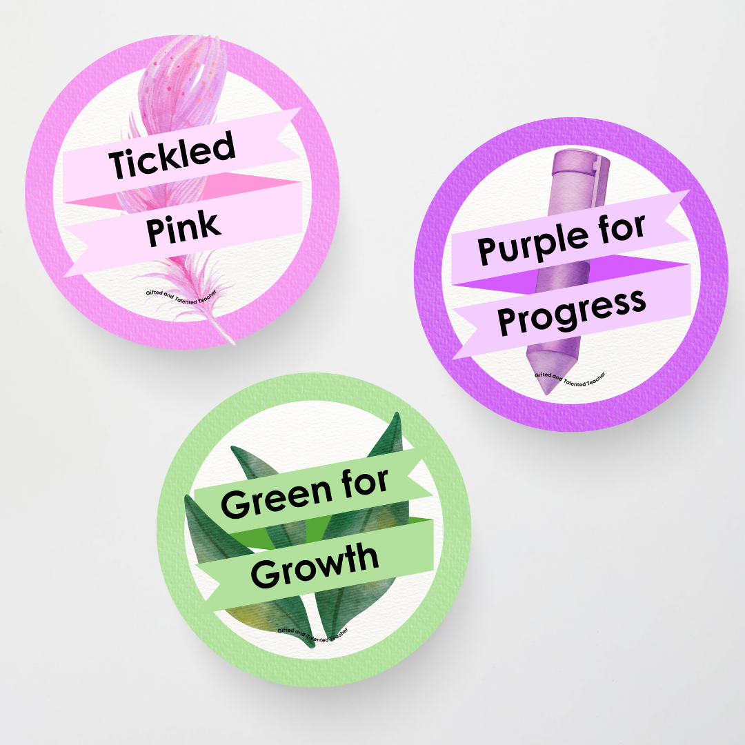 Tickled Pink, Green for Growth, Purple for Progress - Student Feedback Marking System Posters - Teacher Resources & Classroom Decor