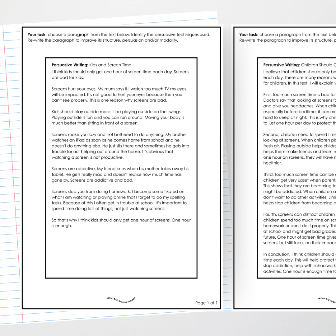 Year 5 and Year 6 - Persuasive Text: Level Up, Bump it Up, WAGOLL Wall Display and Activity - Teacher Resources & Classroom Decor
