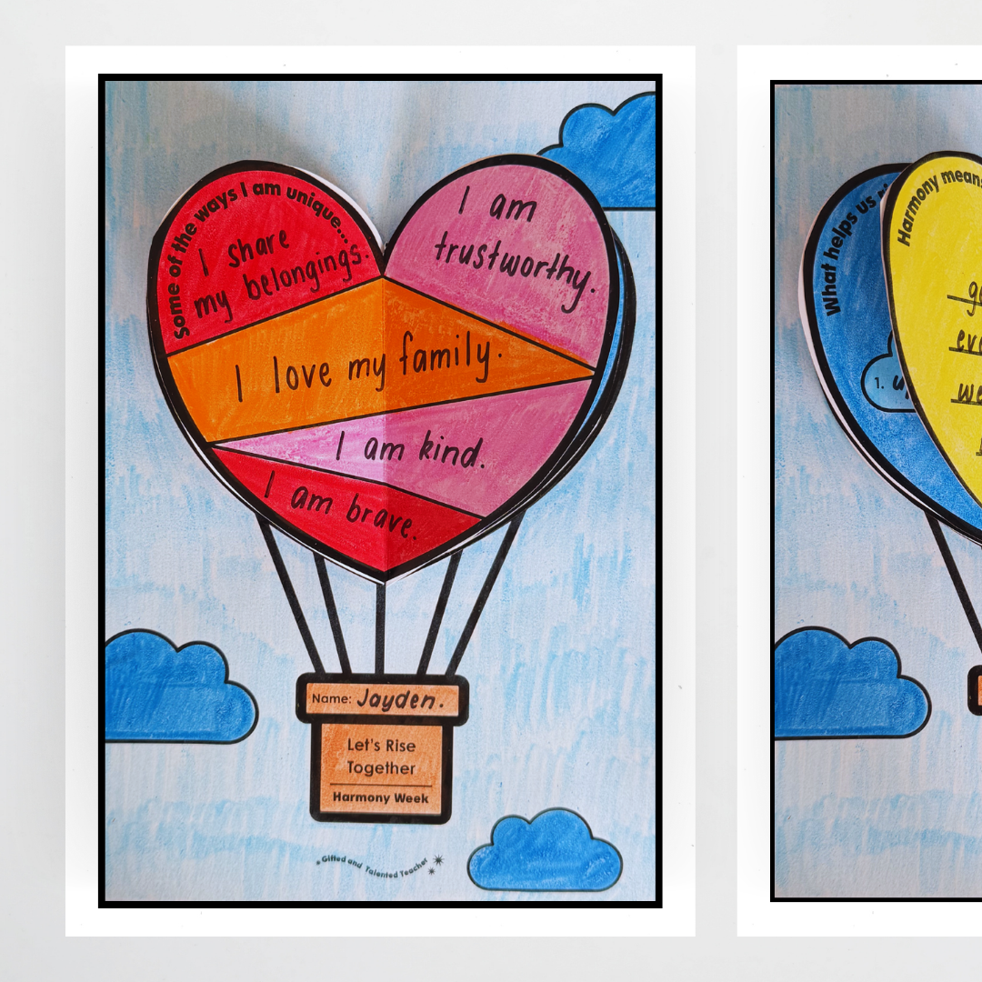 Harmony Day and Harmony Week: Let's Rise Together Heart Hot Air Balloon 3D Craft Activity - Teacher Resources & Classroom Decor