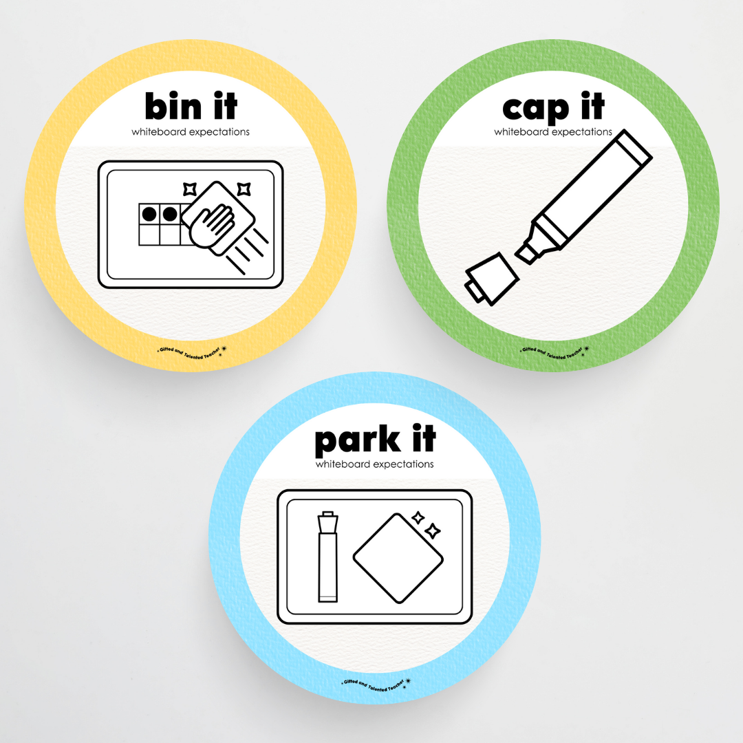 Mini Whiteboard Expectations, Prompts and Cues: Circle Icons - Rainbow Classroom Decor
