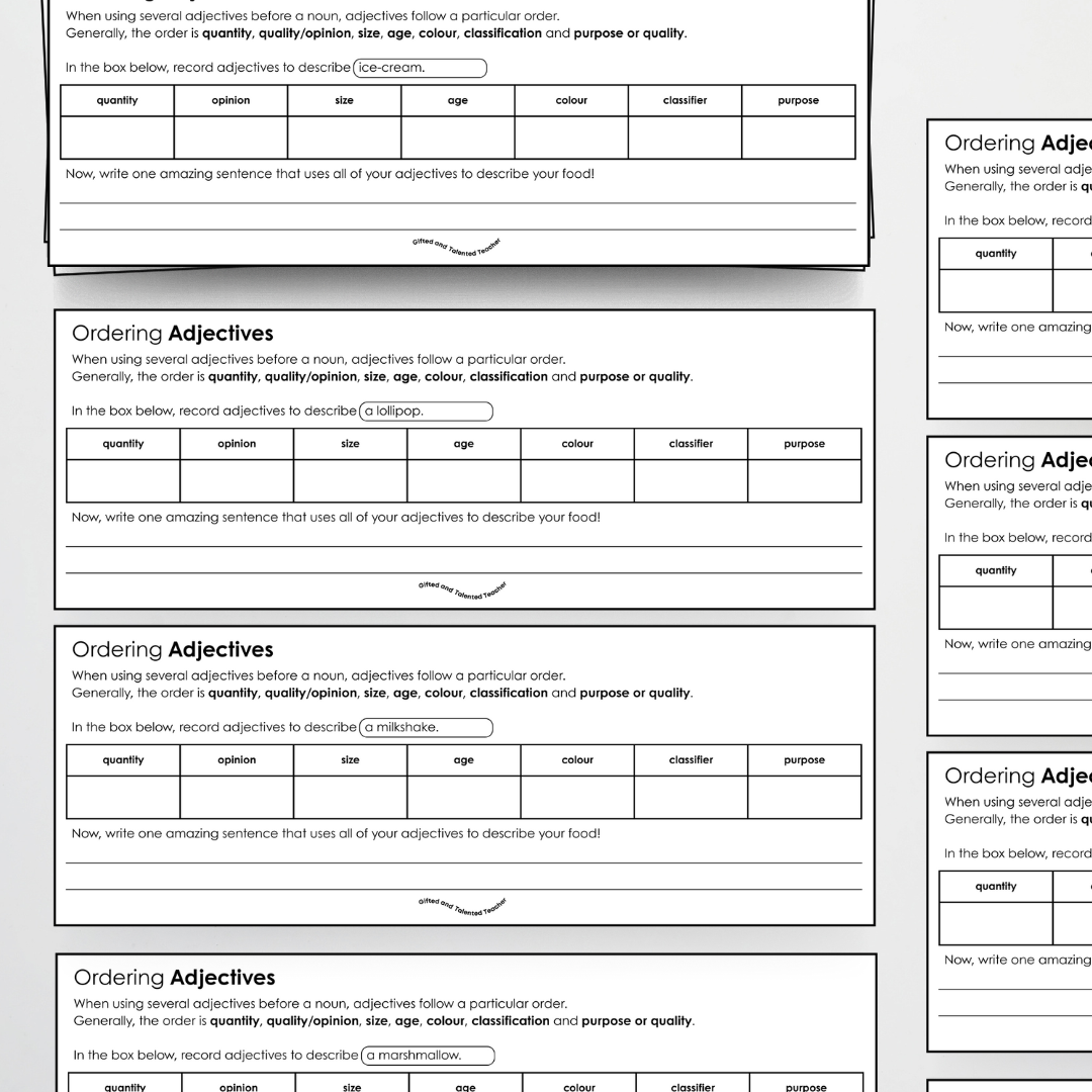 Ordering Adjectives - Differentiated Activity - Teacher Resources & Classroom Decor