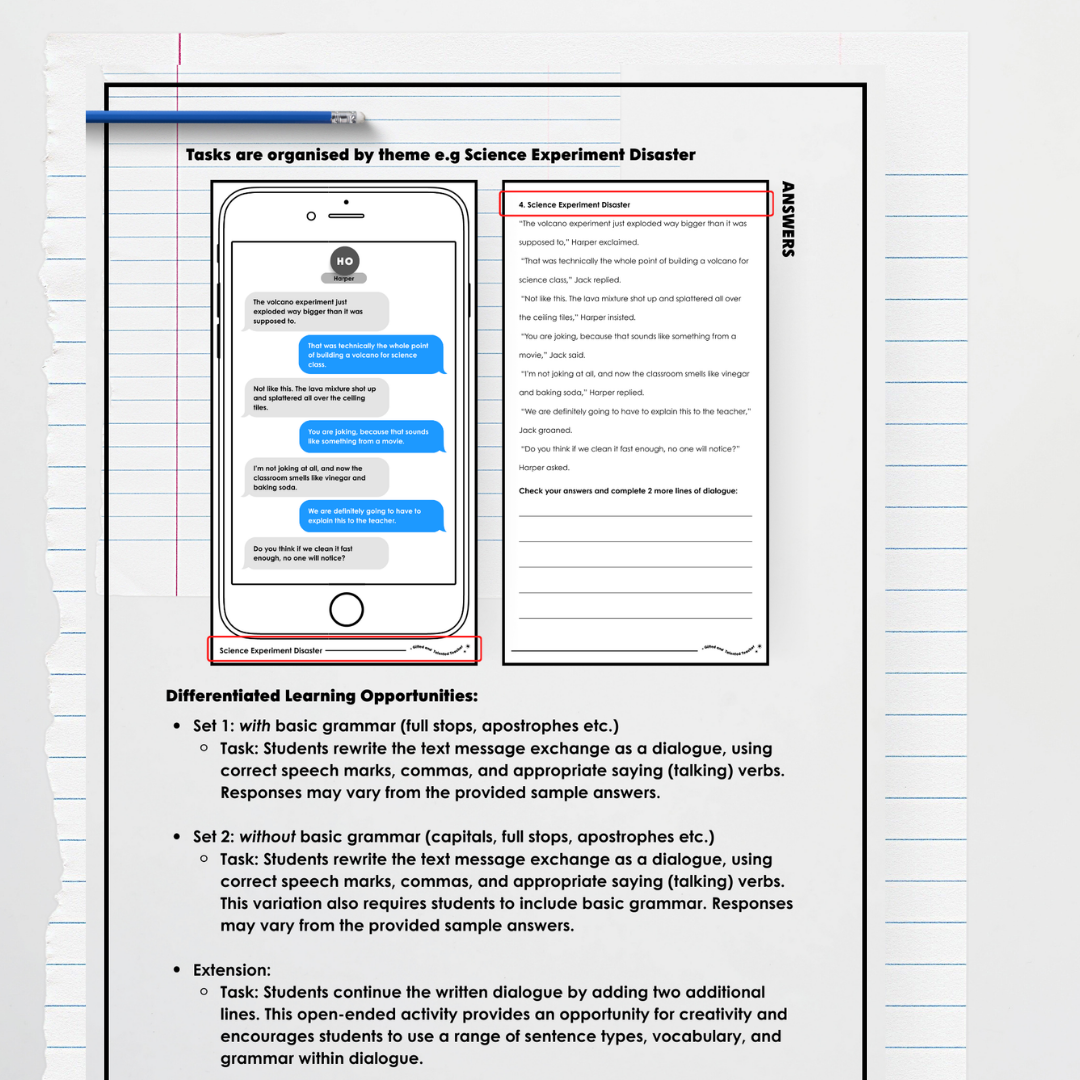 Dialogue in Action: Text Message Exchange Student Activity - Teacher Resources & Classroom Decor