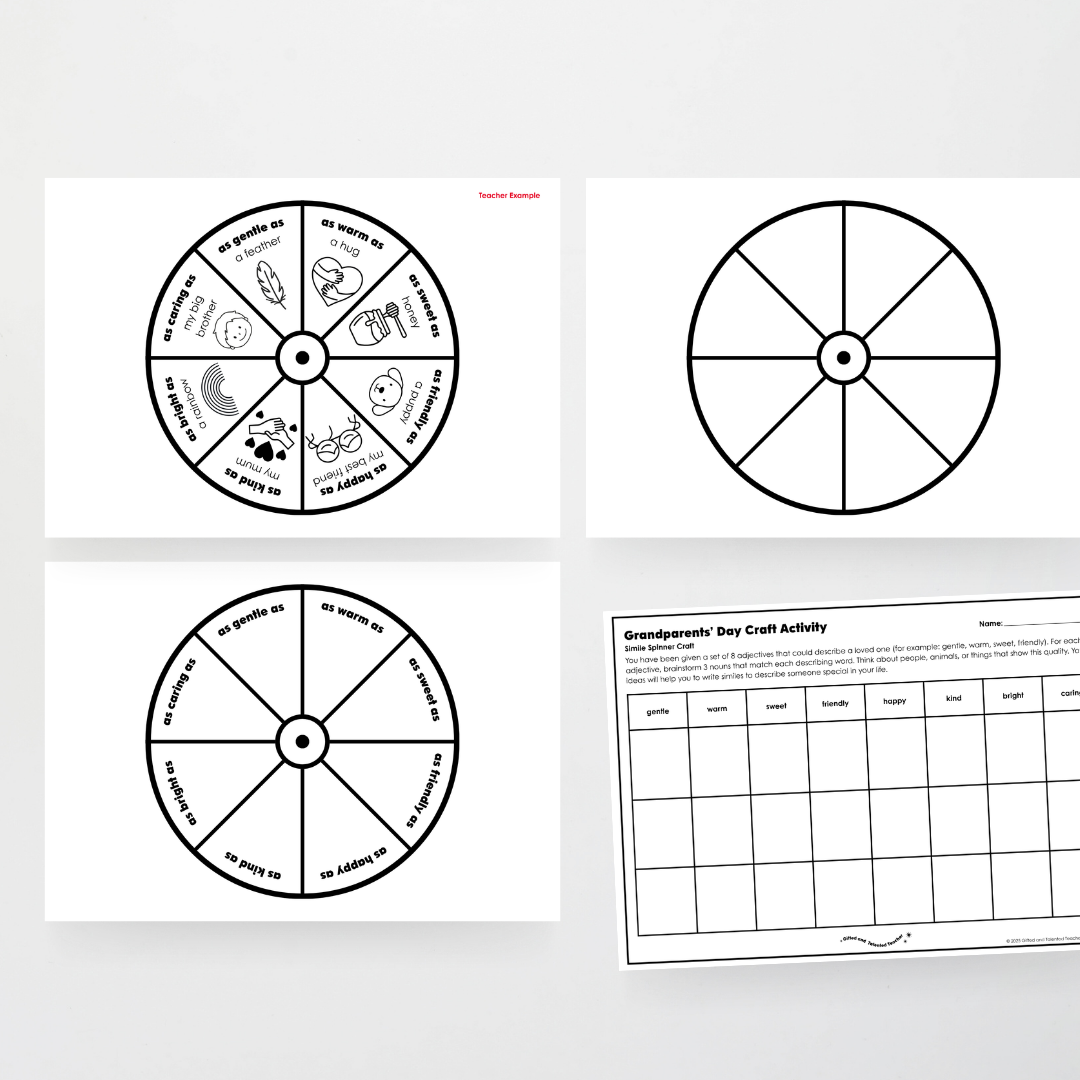 Grandparents’ Day Spin Wheel Craft: Figurative Language Simile Writing Activity - Teacher Resources & Classroom Decor