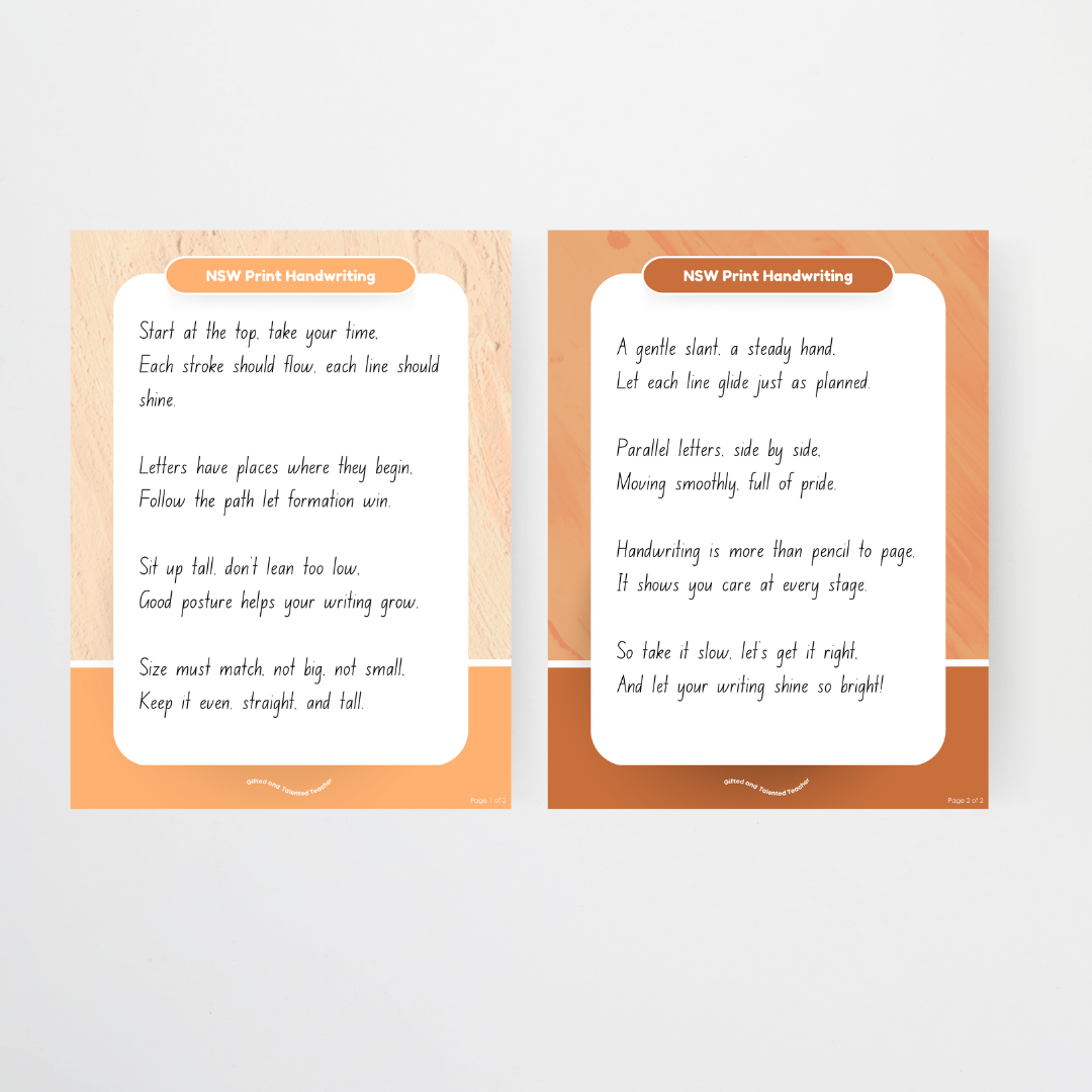 Free NSW Foundation Font Handwriting Posters and Poem - Neutral