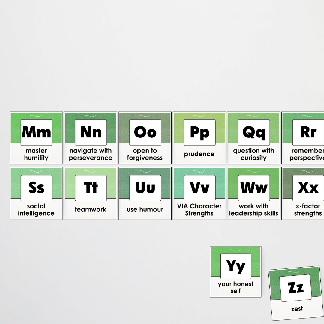 A-Z Character Strengths - Leafy Greens Classroom Decor