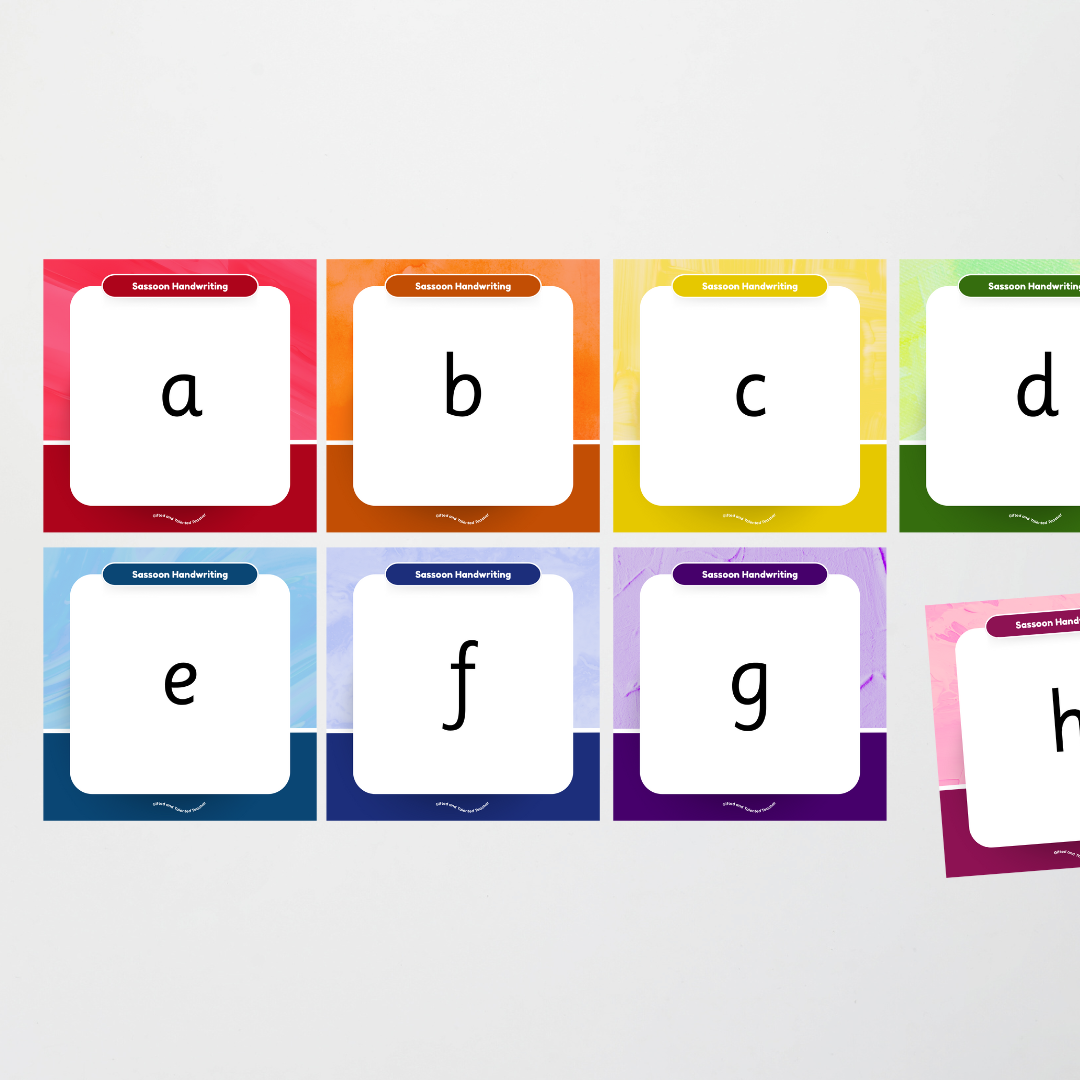 Sassoon Font: Unlined Handwriting Posters - Rainbow - Teacher Resources & Classroom Decor