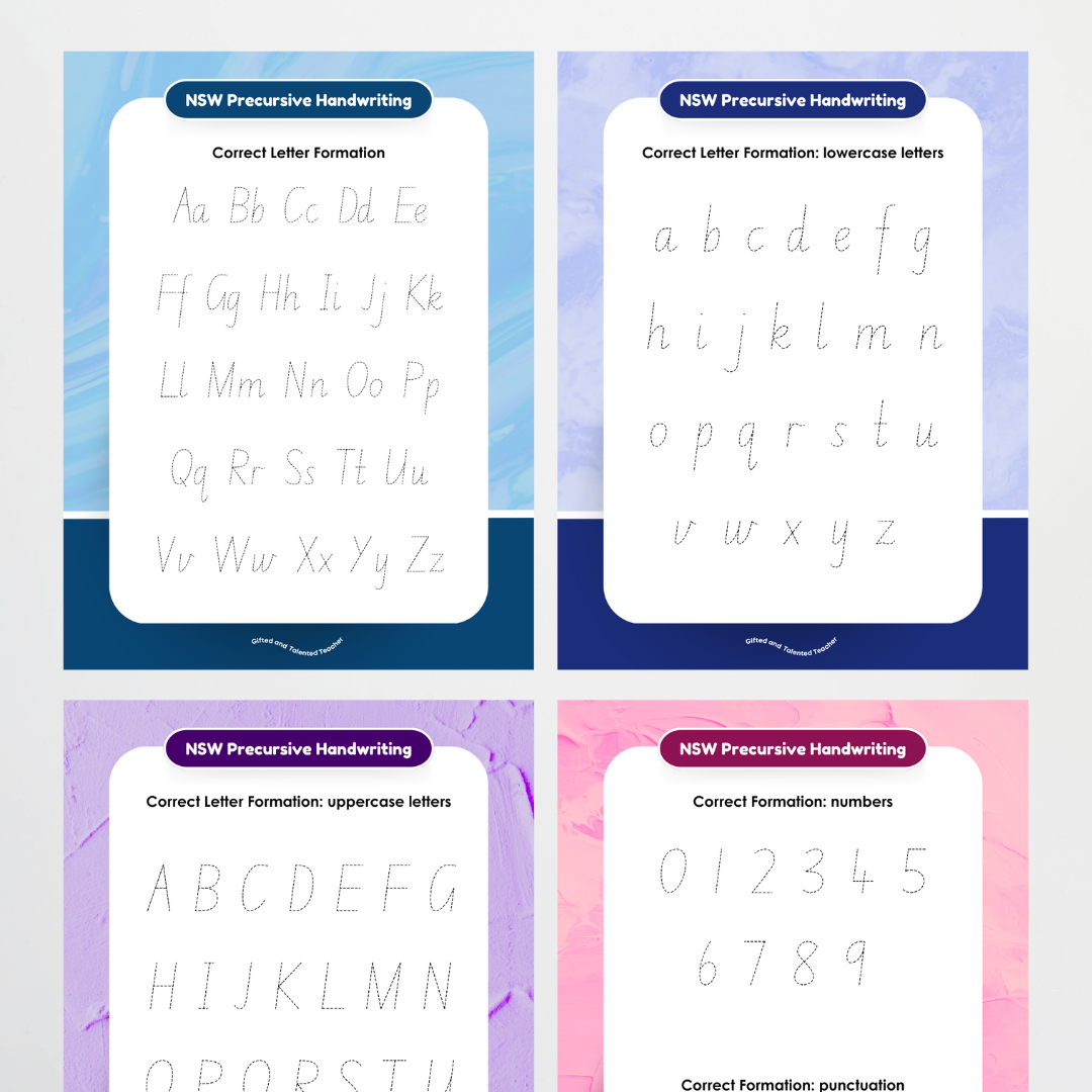 NSW Precursive Handwriting Tracing Mats - Rainbow