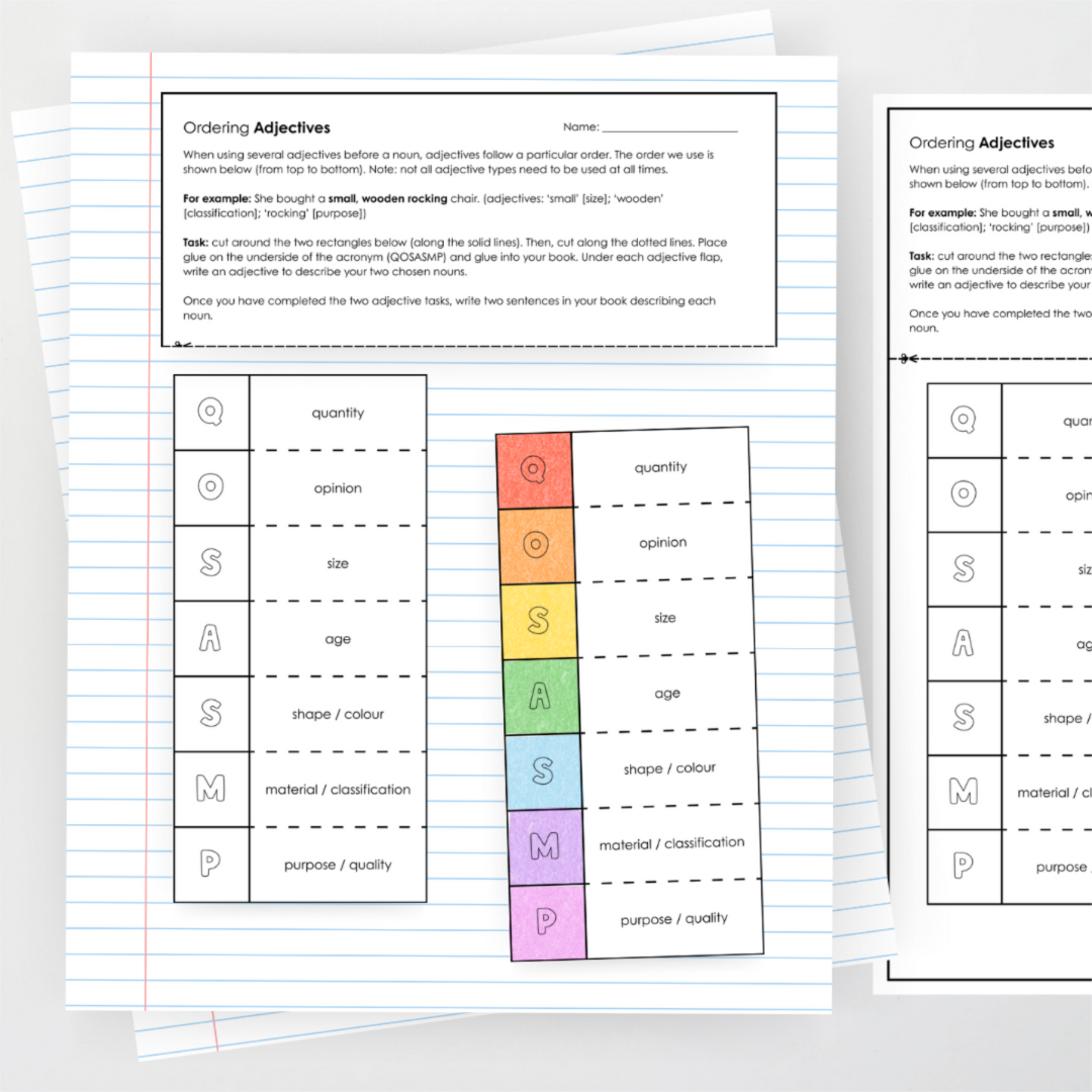 Ordering Adjectives Activity - Rainbow