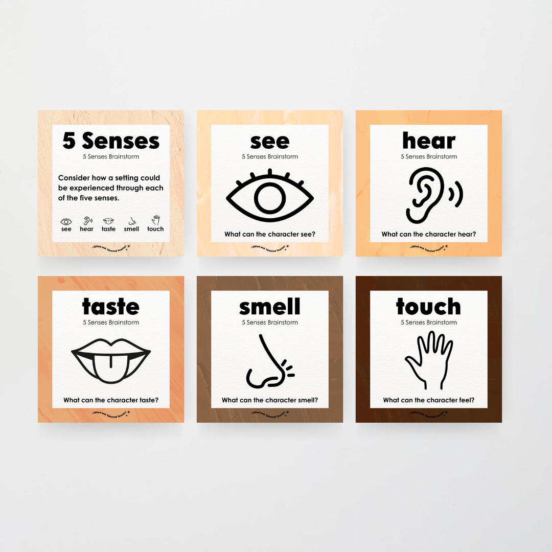 5 Senses Brainstorm: Posters - Neutral Classroom Decor