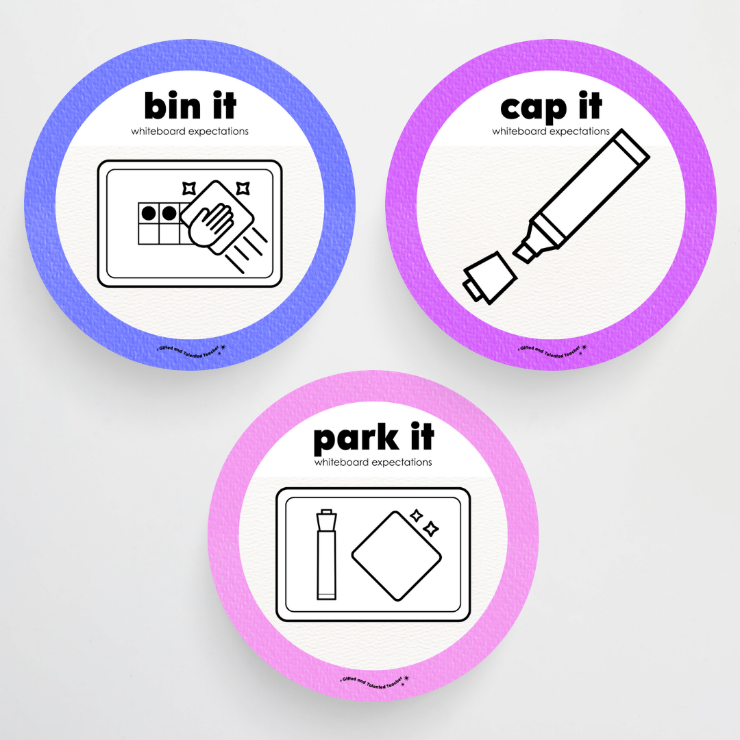 Mini Whiteboard Expectations, Prompts and Cues: Circle Icons - Rainbow Classroom Decor