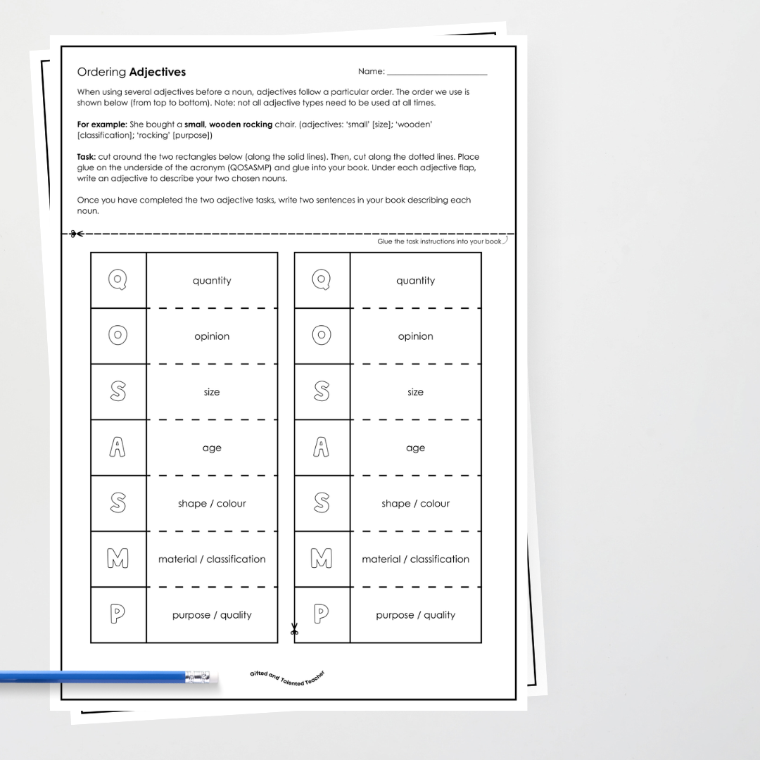 Ordering Adjectives Activity - Rainbow